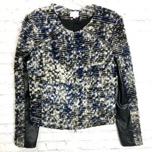 Parker Blue and Black Boucle Zip Jacket Lambskin Leather Inside Sleeve Sz Small